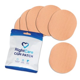 RightCare CGM Adhesive Patch Universal, Covered Oval, Tan, Bag of 25