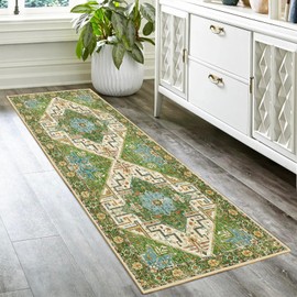 Arenarug Boho Runner Rug 2x6 Bohemian Washable Hallway Rugs Vintage Oriental Entryway Entrance Non-Slip Indoor Floor Mat Carpet for Kitchen Office Laundry Living Room Bedroom Home Decor, Green