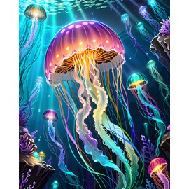 Jellyfish Paint by Numbers Adults, Underwater World Painting by Numbers, Paint by Numbers of Brush and Acrylic Paint, 16 x 20 Inch Jellyfish Flames Painting by Numbers Adults, Family and Friends