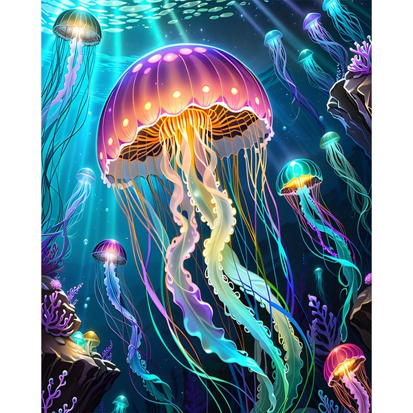 Jellyfish Paint by Numbers Adults, Underwater World Painting by Numbers,