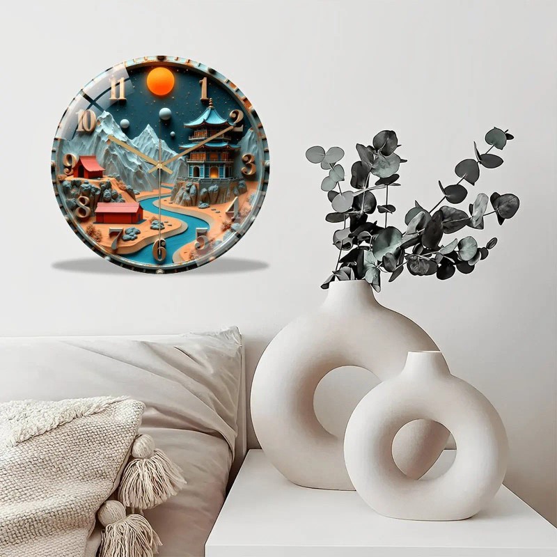 Industrial Style 12 Inch Large Glass Wall Clock with Rustic