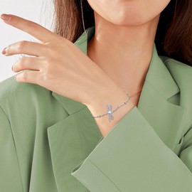 YAFEINI Dragonfly Bracelet for Women Sterling Silver Moonstone Bracelet Dragonfly Jewellery Gifts for Women