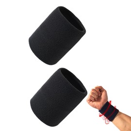 Kisstta Pack of 2 Sweatband Arm Absorbent, Sports Sweatband Wristband, Wrist Sweatbands, Wrist Gym for and Soft Cotton, for Tennis, Handball and Running (Black)