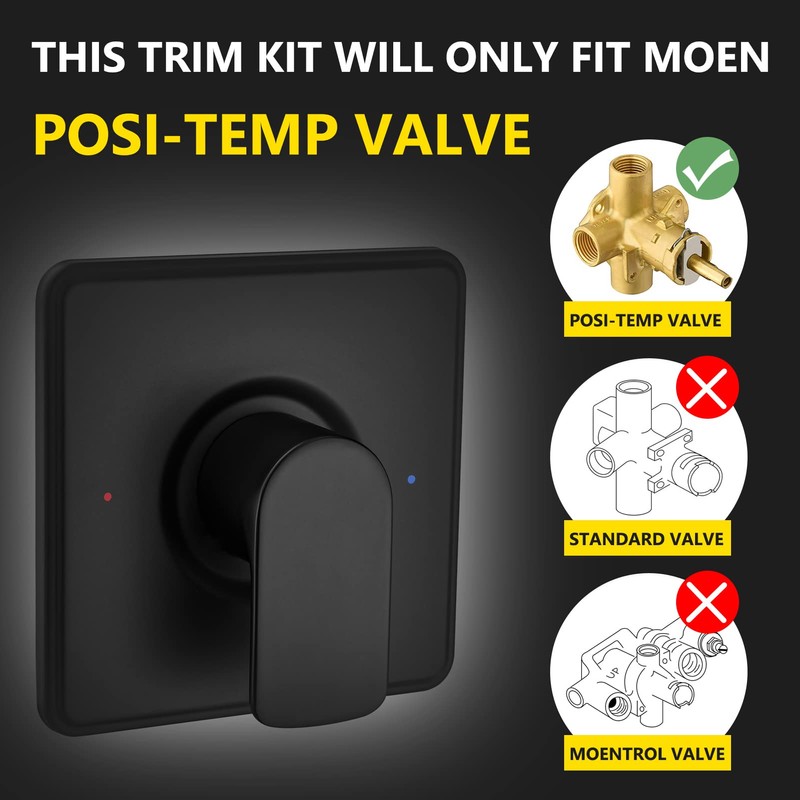 Shower Trim Kit, Compatible with Moen Posi-Temp Valve, Matte Black