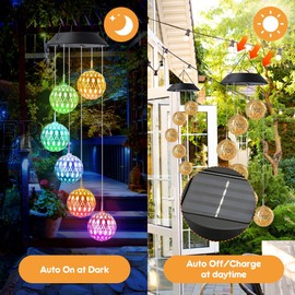 Riisoyu Solar Wind Chime for Outdoors, 6 LED Solar Crystal Ball Wind Chime Light Colour Changing Waterproof Decorations for Garden Decoration Outdoor Yard Tree Balcony Patio and Home Decoration