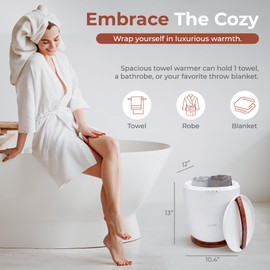 SereneLife Counter Towel Warmer Bucket - with Customized Fragrance for Spa and Bathroom, Luxury Towel Heater, Auto Shut off, Fits 1 large Towel, Blanket, Bathrobe, PJs (Cherry)