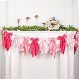 VitalCozy Bow Garland Banner Silk Bow Hanging Banner for Girls Bridal Shower Coquette Baby Shower Decor Bachelorette Party Birthday Party Decorations(Gradient Pink)