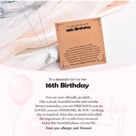 EPIRORA 16th Birthday Gifts for Girls- 16+2" Adjustable Pearl Pendant Necklace, 16 Year Old Sweet Birthday Jewelry Gifts Ideas for Teen Girl Daughter Granddaughter Sister Niece Friends