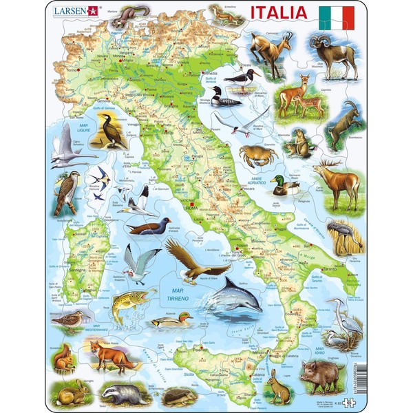 Larsen K83 Italy Physical Map Italian Edition Frame Puzzle with 65 Pieces