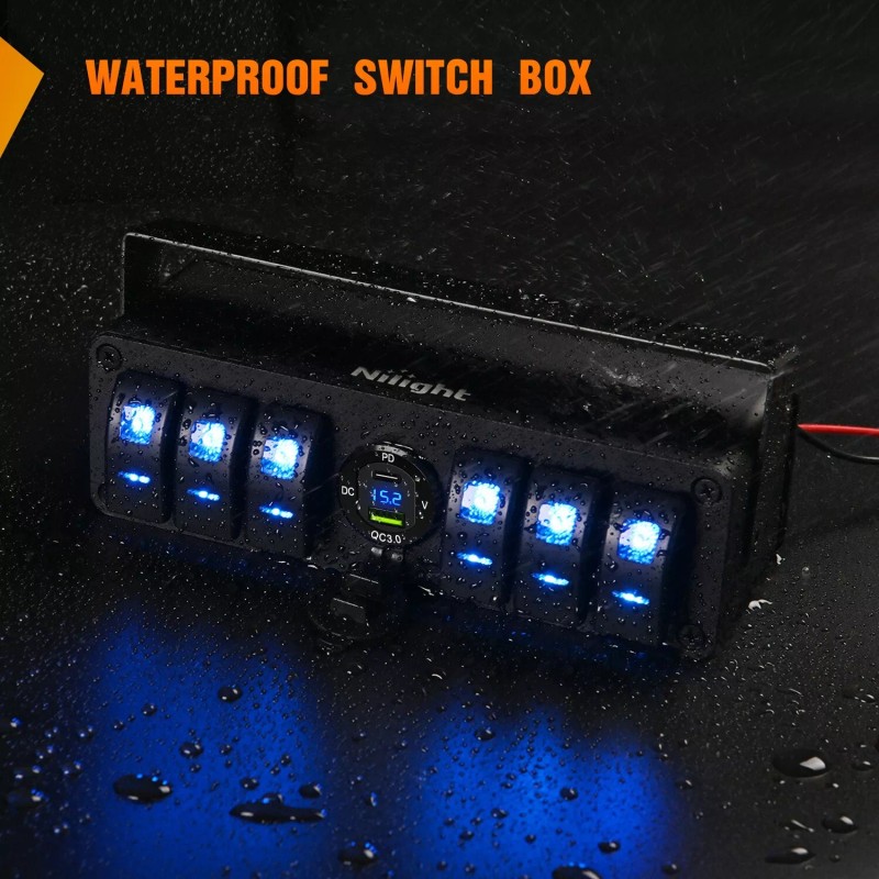Nilight 6 Gang Rocker Switch Box 12V SPST ON Off