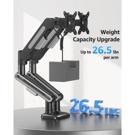 MOUNTUP Dual Monitor Mount Holds 4.4-26.5lbs, Heavy Duty Monitors Arm for 39 37 34 32 27inch, Gas Spring Monitor Stand for 2 Monitor, Height Adjustable Monitors Desk Mount with C-Clamp＆Grommet Base