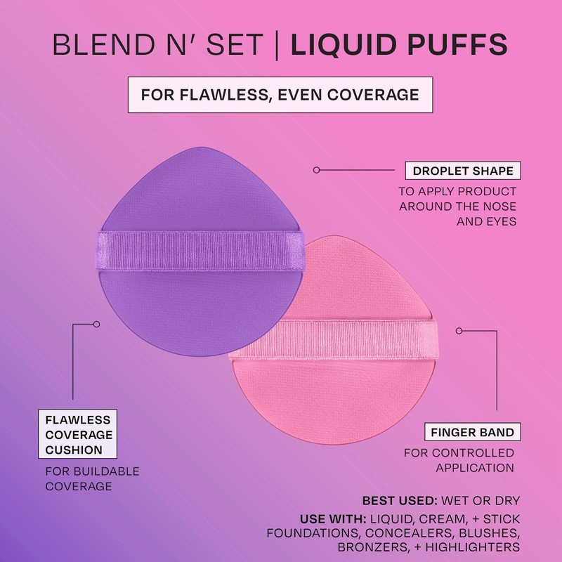 Freeman Blend N' Set Liquid Puff Set, Cushion Makeup Puffs