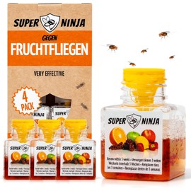 Super Ninja Fruit Fly Trap – Economy Pack of 4 Highly Effective, Eco-Friendly Indoor Fruit Fly Traps for Kitchen and Home Use – Long-Lasting Solution with Up to 3 Weeks of Continuous Fruit Fly Control