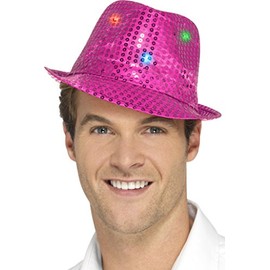 Smiffys 47070 Light Up Sequin Trilby Hat, Pink, One Size