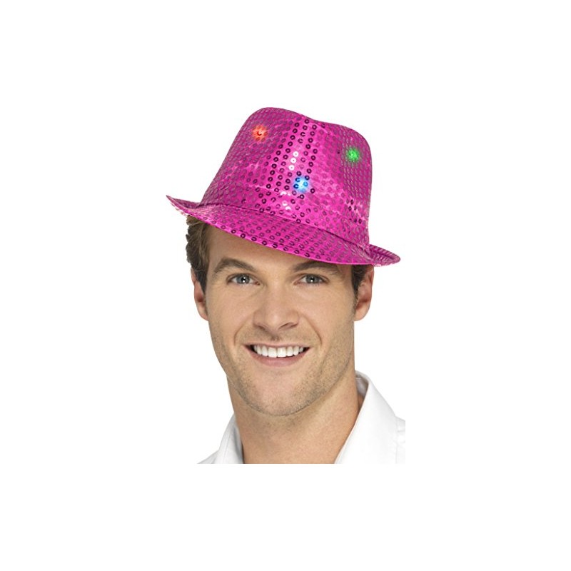Smiffys 47070 Light Up Sequin Trilby Hat, Pink, One Size