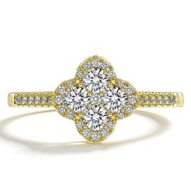 Gemtailor 1.3ct Four Leaf Clover Moissanite Lucky Ring for Women(Gold 8)