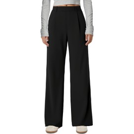 Gracyoga Womens Stretchy Work Pants Wide Leg Casual Pull On Dress Pants High Waisted Business Trousers Slacks with Pockets Balck L