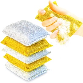 SmokEase 6 Pack Gold Silver Non Scratch Cleaning Sponges for Dishes Pans and Surfaces