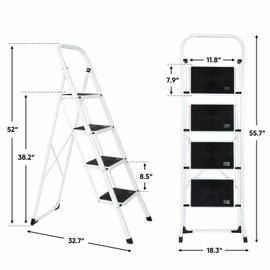 Segawe 4 Steps Ladder Folding Anti-Slip Safety Tread Industrial Use 300Lbs Load Garden