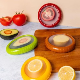 Silicone Fruit Storage Box, Avocado Saver and Onion Storage Tomato Holder, Set of 4 Reusable Fruit and Vegetable Food Storage Containers for Fridge - Ideal for Garlic, Onions, Lemons, and Potatoes