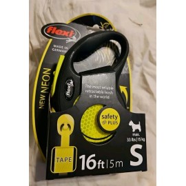 Flexi Neon Reflect Black & Neon Yellow Retractable Tape Dog Leash Small 16 Feet