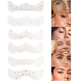 Glitter Freckles Face Tattoo, 6Pcs Face Sparkle Makeup Patches, Gold Silver Face Glitter Makeup Speckles, Cute Glitter Makeup Accessories for Girls Women