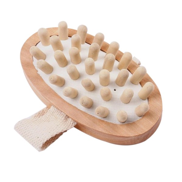 TOVINANNA Massage Bath Brush Wooden Head for Exfoliating Round Head