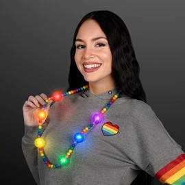 FlashingBlinkyLights Bright Rainbow Beads LED Light Up Party Necklace