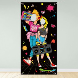 90s Party Decorations Photo Props Large Fabric，80s Themed Door Cover Rodeo Banner Background Funny Games Supplies for Adults