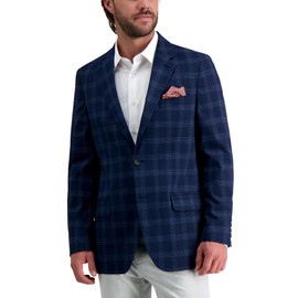 Haggar Men's JMH Premium Tailored Fit Subtle Print Stretch Sport Coat, Blue, 46 Tall