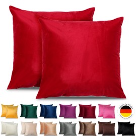 Emilie-Textil Set of 2 Velvet Cushion Covers, Decorative Cushion Cover, Sofa Cushion Cover with Hidden Zip, 14, Sizes 40 x 40 / 45 x 45 / 50 x 50 cm (2, Red, 50 x 50)