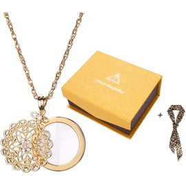 Magnifying Glass Necklace, 3x Magnifier, Magnifying Glass Pendant, Stylish, Glitter, Openwork Lace, Women's, Neck Loupe, Necklace, Necklace, Long, Sweater Chain, Women's, Reading Magnifier, Nature