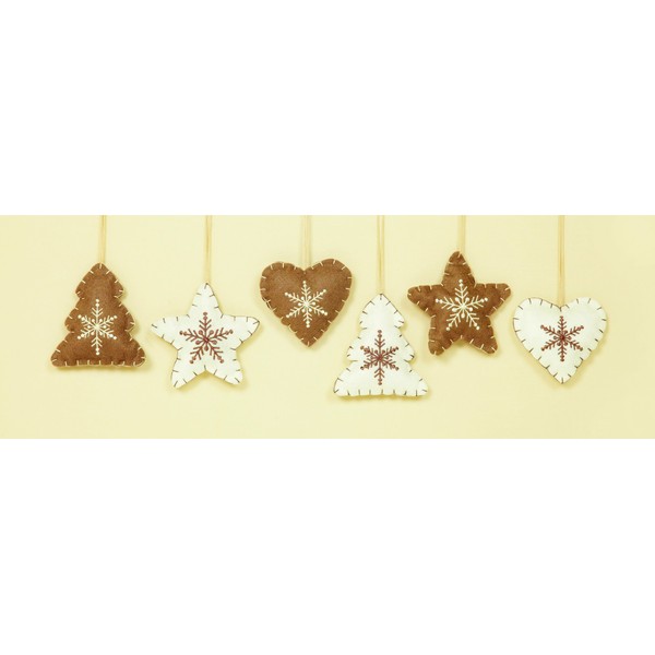 Two Brown Fabric Star Shaped Tree Hangers With Contrasting White