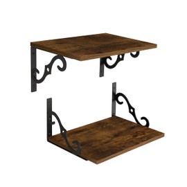 DINZI LVJ Deep Floating Shelves, 16" W x 12" D Wall Shelves Set of 2, Wide Display Shelf Wall Mounted with Brackets, Easy-to-Install Wall Bookshelf for Living Room, Bathroom, Bedroom, Rustic Brown