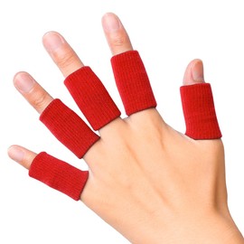 JBM Adult Finger Brace Splint Sleeve Thumb Support Protector Soft Comfortable Cushion Pressure Safe Elastic Breathable for Basketball Volleyball Baseball Badminton Tennis Boating Gym (Red)