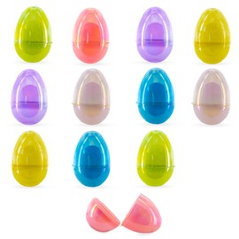 BestPysanky Set of 12 Iridescent Plastic Easter Eggs – Translucent Fillable Eggs for Easter Hunts 3.05 Inches