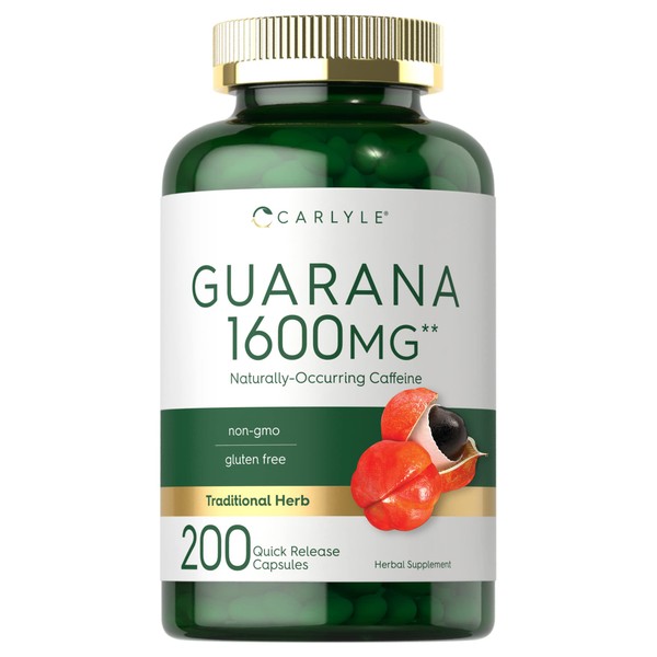 Carlyle Guaraná | 1600 mg | 200 cápsulas de liberación rápida | Extracto sin OMG, sin gluten | Cafeína natural |