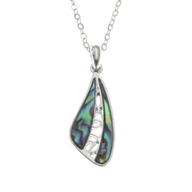 Kiara Jewellery Wing Pendant Necklace Inlaid with Natural Greenish Blue Paua Abalone Shell on 18" Trace Chain Rhodium Plated Tarnish Protected, Metal, Abalone