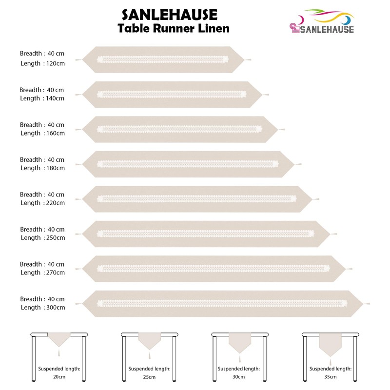 SANLEHAUSE Table Runner Beige 40 x 250 cm Linen ,Embroidered