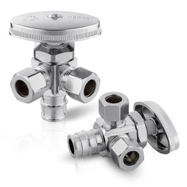 (Pack of 2) Seelink Multi-Turn Dual Outlet Angle Stop Valve, 1/2" Pex-a Expansion F1960 Pipe Inlet x (3/8 inch x 3/8 inch) Compression Outlets, Chrome Plated Brass