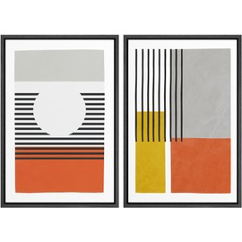 Ashbrook Framed Canvas Print Wall Art Set Mid-Century 1960's Color Blocks Abstract Geometric Illustrations Modern Art Decorative Relax/Calm for Living Room, Bedroom, Office - 16"x24"x2 BLACK