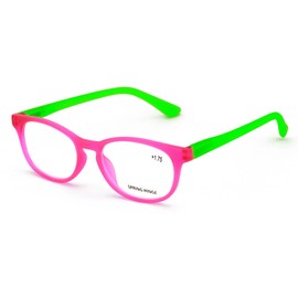 V.W.E. Fun Neon Color Spherical Frame Readers Reading Glasses - Matte Translucent Anti Blue Blocker (Pink/Green, 2.00, x)