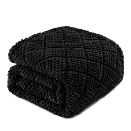 Whale Flotilla Fuzzy Fleece Throw Blanket for Couch, Bed, Soft Fluffy Jacquard Waffle Blankets for All Season, Lightweight and Warm, 50x60 Inch, Black