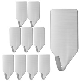UNCO- Metal Small Adhesive Hooks, 10 Pack, Stainless Steel, Hooks for Hanging Towels, Adhesive Wall Hooks, Stick on Hooks, Self Adhesive Hooks, Hanging Hook, Kitchen Hooks, Adhesive Hook, Sticky Hook