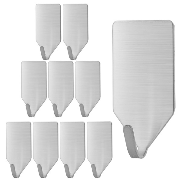 UNCO- Metal Small Adhesive Hooks, 10 Pack, Stainless Steel, Hooks