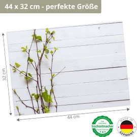 Place Mat Set - Spring Branches on White Wooden Table - Pack of 12 Made in Germany, 44 x 32 cm Made of Special Natural Paper in Storage Folder - The Special Table Decoration for Spring, Easter and