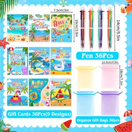 Zenoble 36 Set End of Year Student Gifts from Teacher, End of the Year Gifts for Students Bulk for Kids Summer Pens 6-in-1 Multicolor Pens with Cards for School Graduation Supply Summer Party Favor