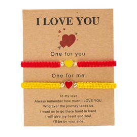 Joiigaem Colorful Heart Beaded Matching Bracelets Adjustable Set of 2 Couples and Friendships Bracelets for BFF Friendship Relationship Jewelry Gift (Red Yellow)