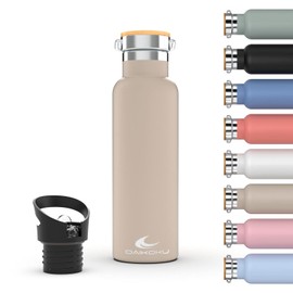 DAIKOKU Bottle, Doppelwandige Thermosflasche aus Edelstahl, Thermosflasche, die das Getränk stundenlang heiß oder kalt hält, zwei Verschlüsse, pastellbeige, 750 ML