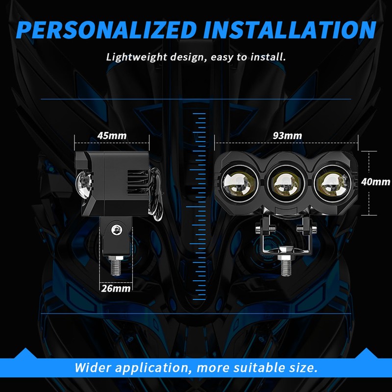 2pcs Motorcycle LED Spotlight White Yellow Dual Light Aluminum IP68